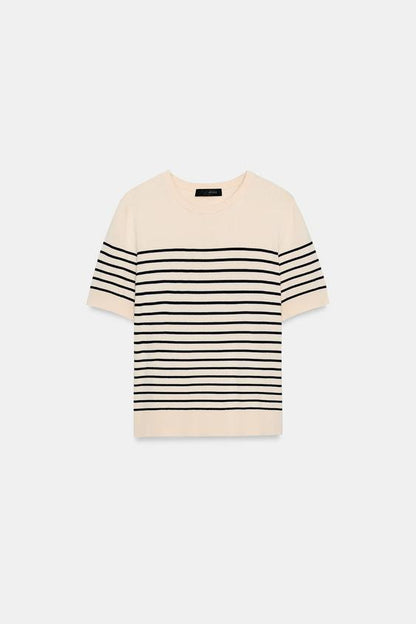 Pull en maille à manches courtes à rayures