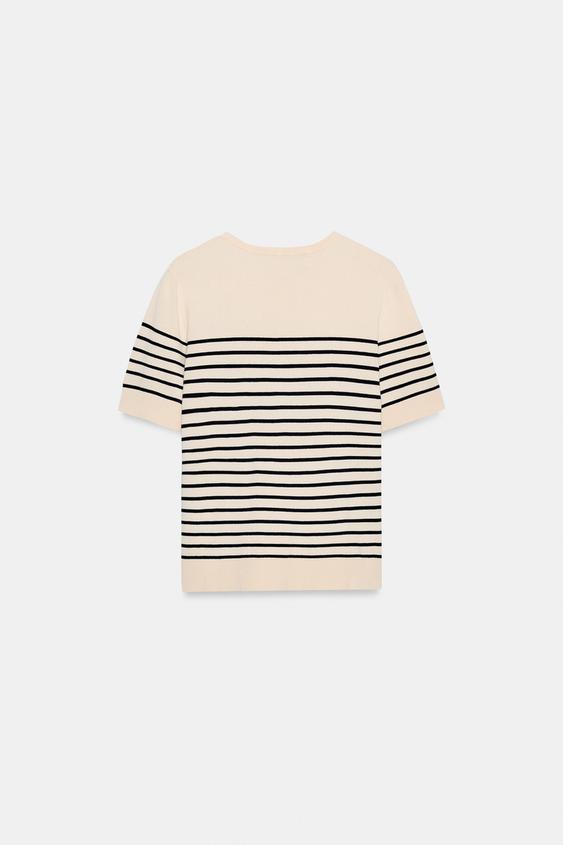 Pull en maille à manches courtes à rayures
