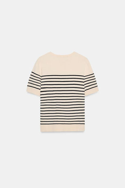 Pull en maille à manches courtes à rayures