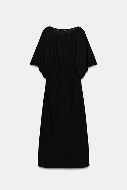Robe longue en maille à fronces à la taille