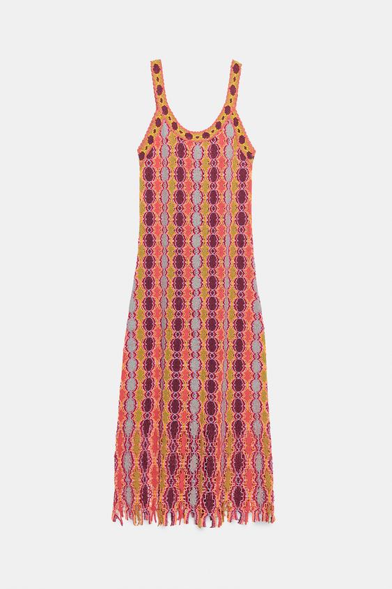 Robe longue en maille à franges