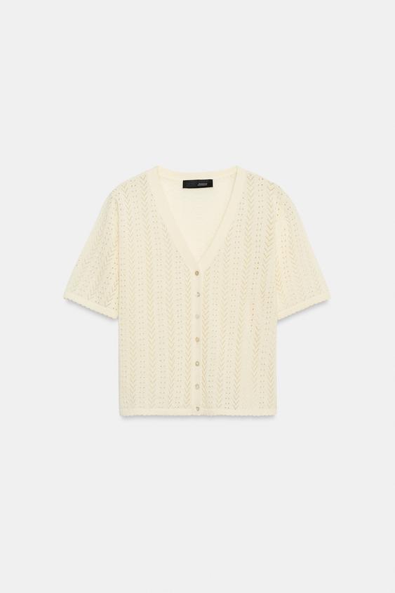 Veste en maille pointelle à manches courtes