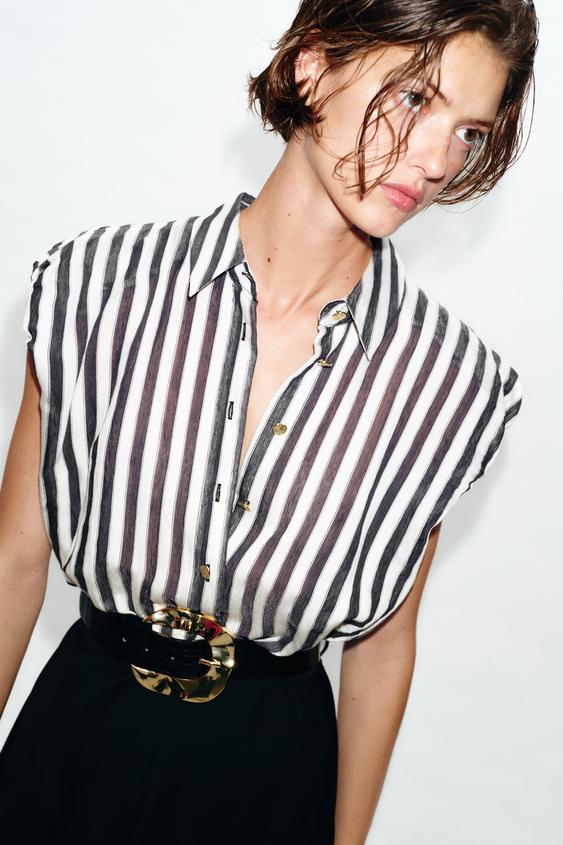 Robe midi contrastée à rayures avec ceinture