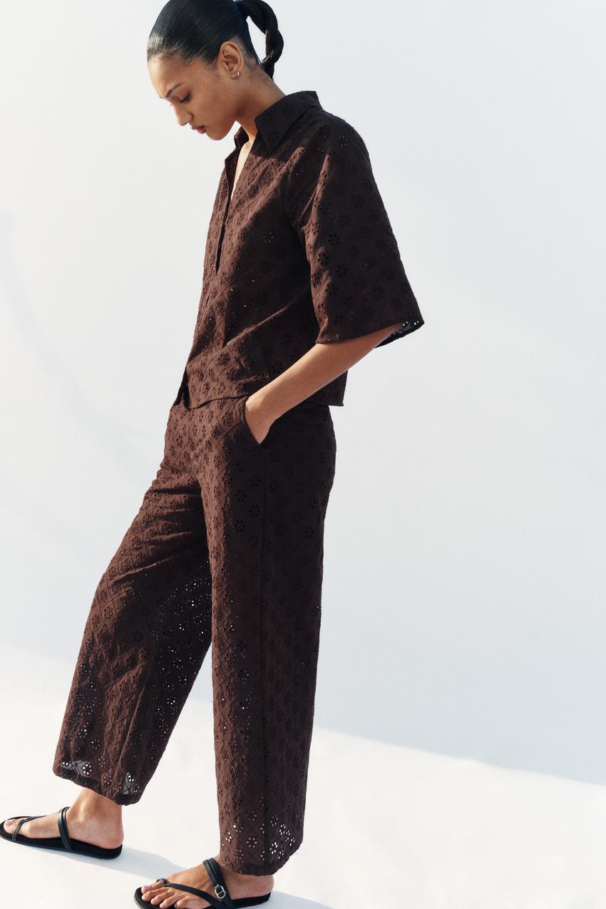 Pantalon-culotte à broderies ajourées