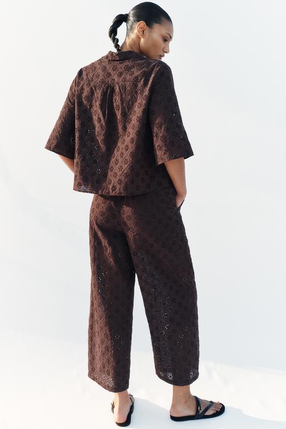 Pantalon-culotte à broderies ajourées