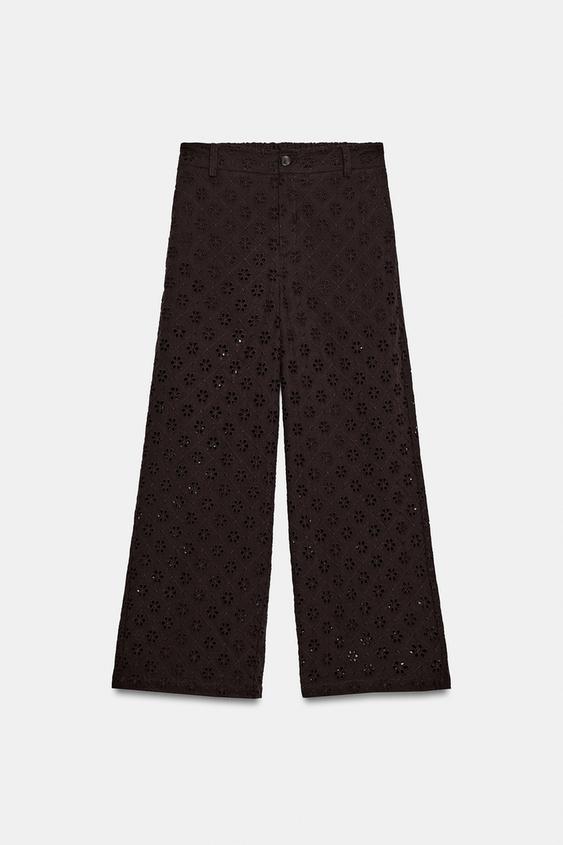 Pantalon-culotte à broderies ajourées