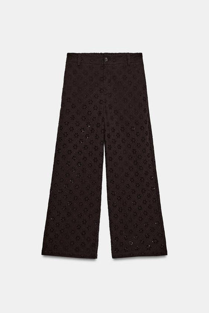 Pantalon-culotte à broderies ajourées