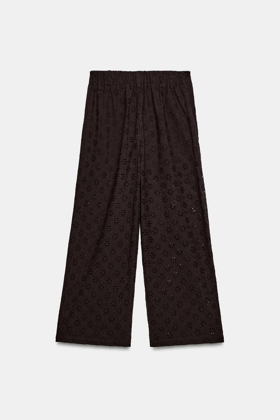 Pantalon-culotte à broderies ajourées