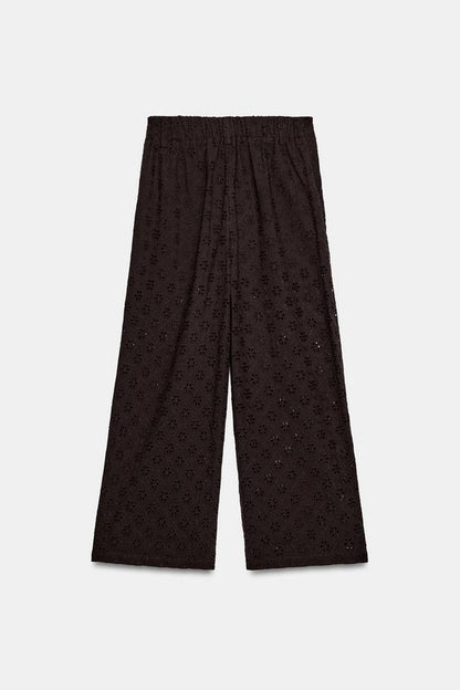 Pantalon-culotte à broderies ajourées