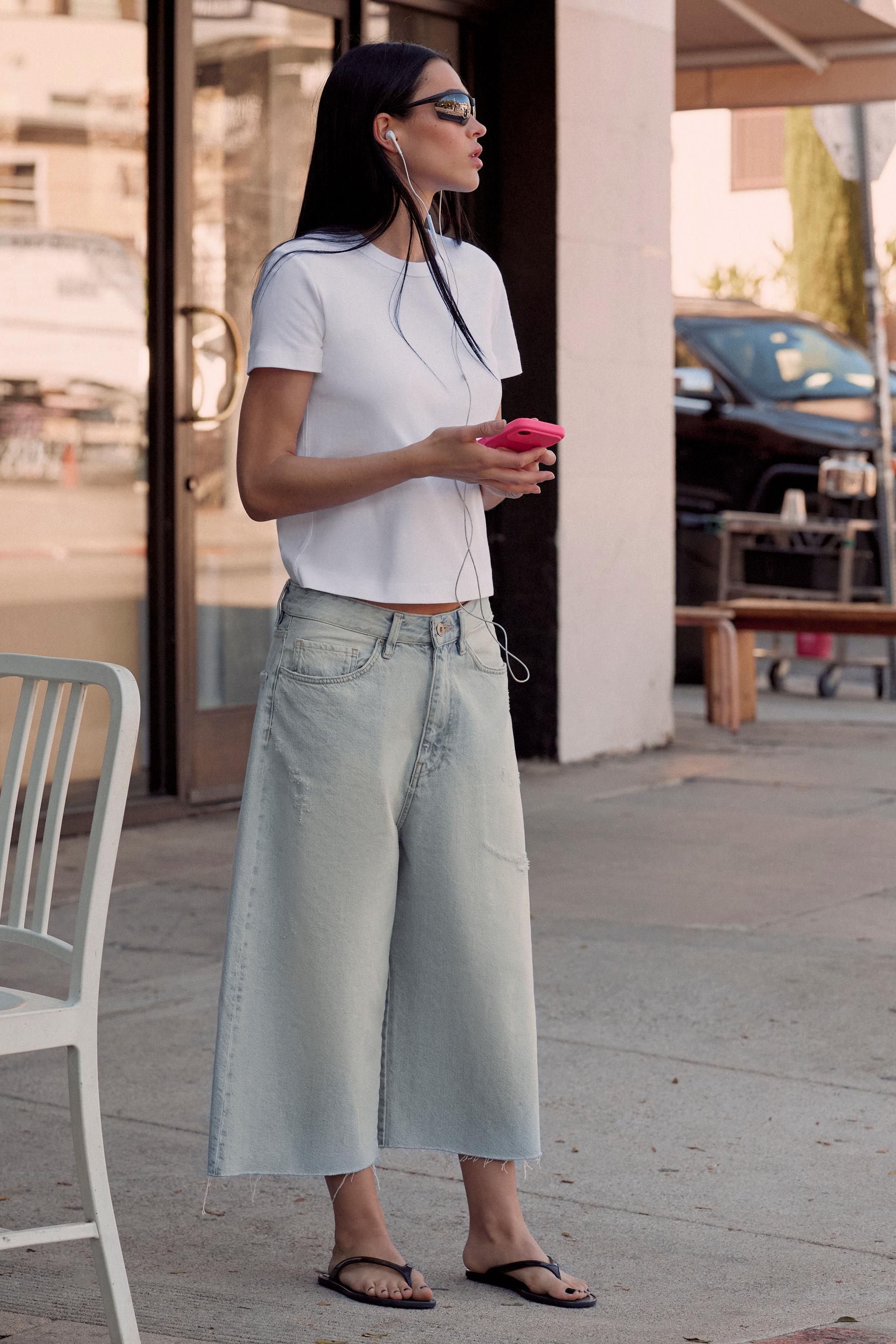 Jorts en denim TRF déchiré, taille mi-haute