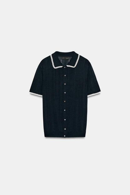 Veste polo en maille à dentelle et manches courtes