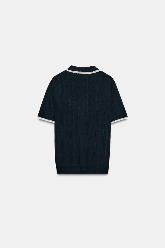 Veste polo en maille à dentelle et manches courtes