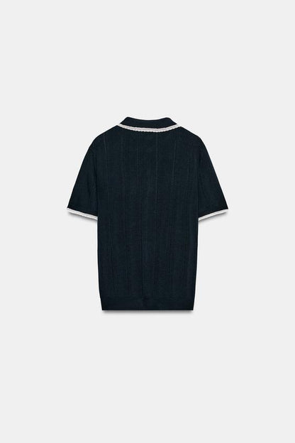 Veste polo en maille à dentelle et manches courtes