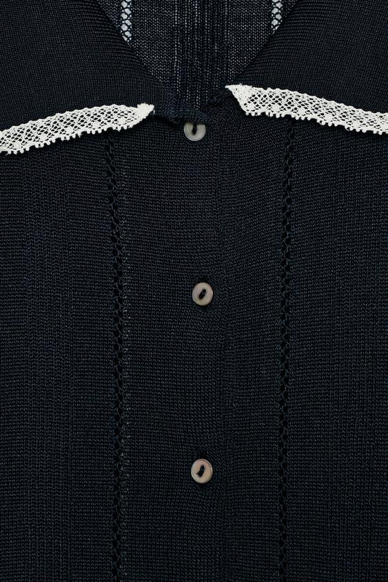 Veste polo en maille à dentelle et manches courtes