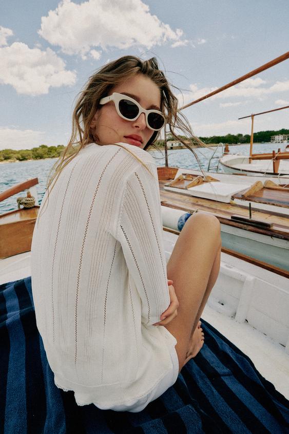 Veste en maille pointelle