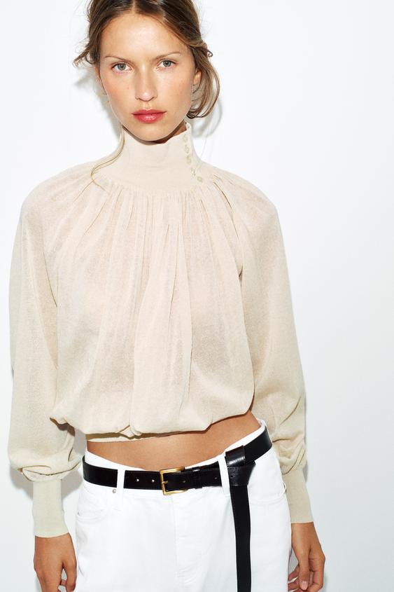 Blouse fluide en maille contrastée