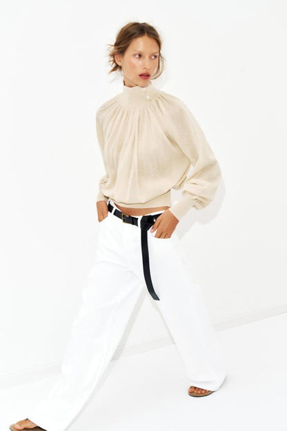Blouse fluide en maille contrastée