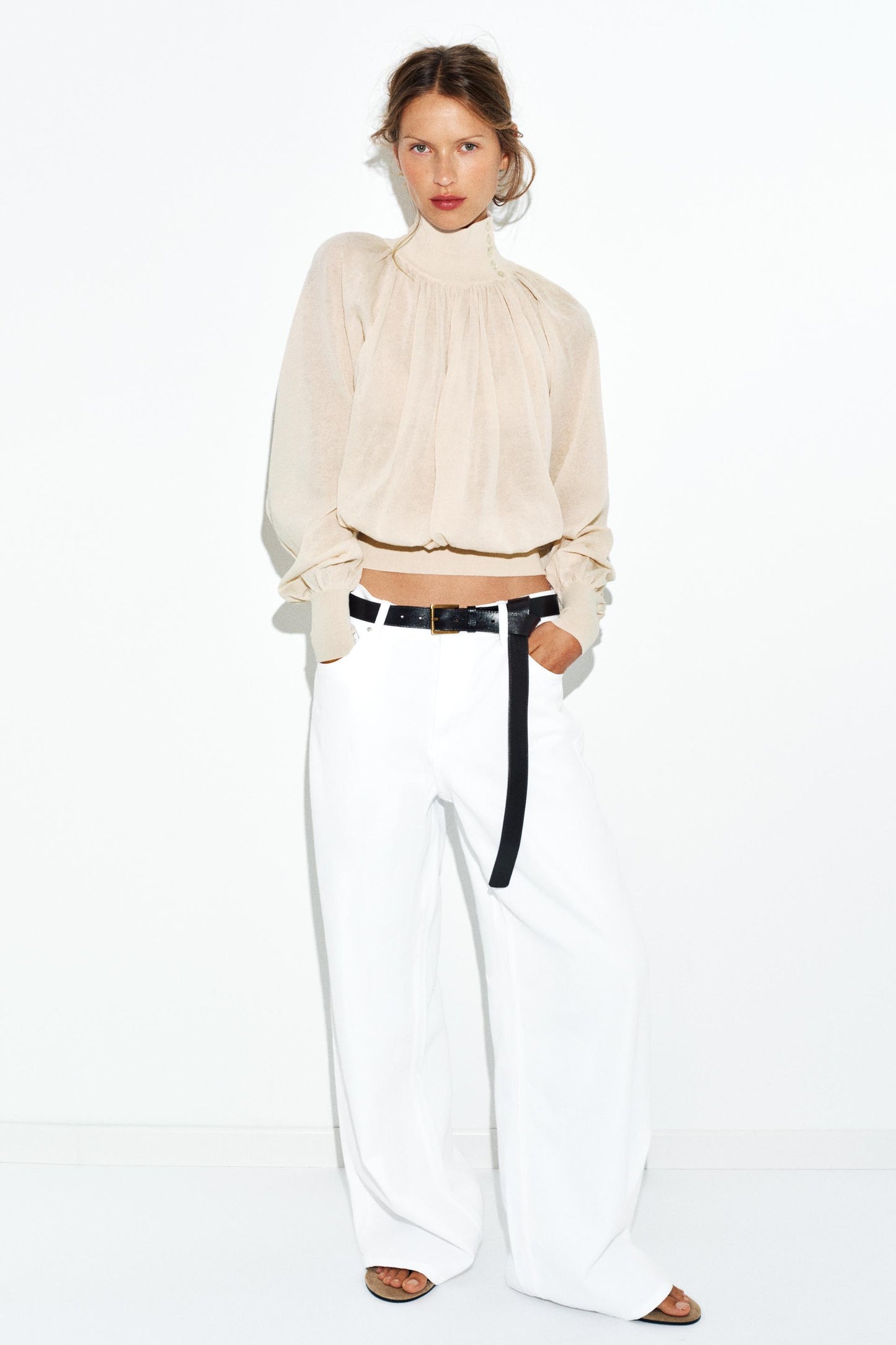 Blouse fluide en maille contrastée