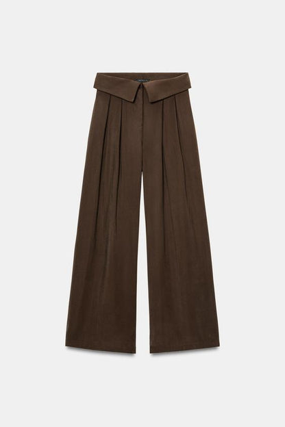 Pantalon à pinces et taille rabattue