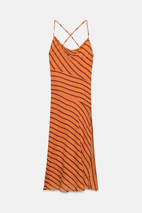 Robe midi rayée à bretelles