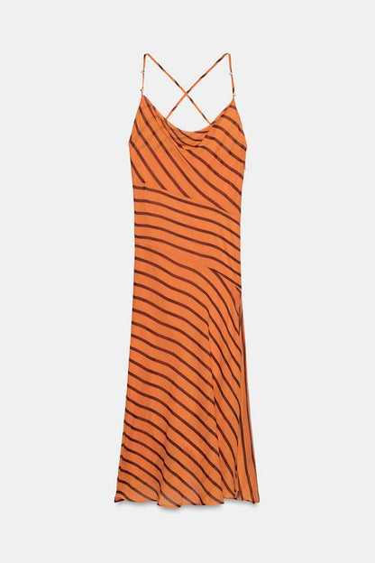 Robe midi rayée à bretelles