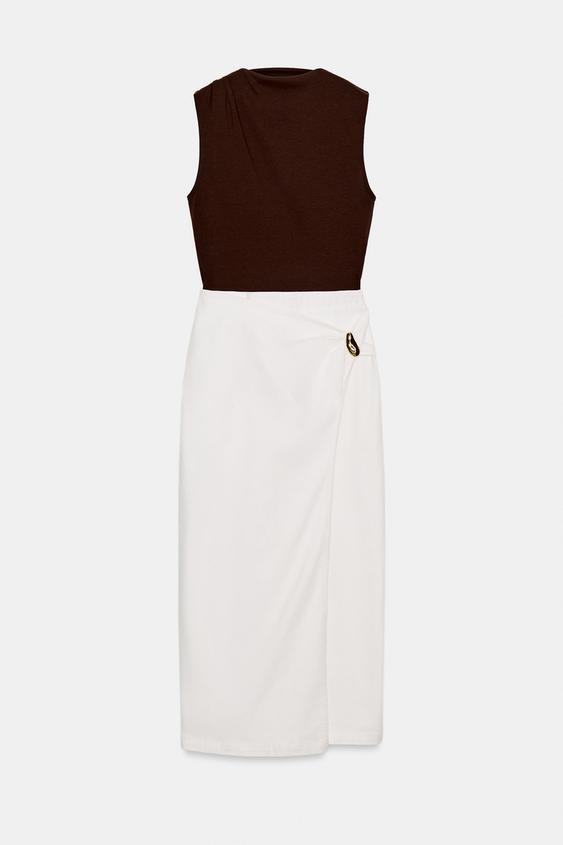 Robe midi contrastée à détail métallique