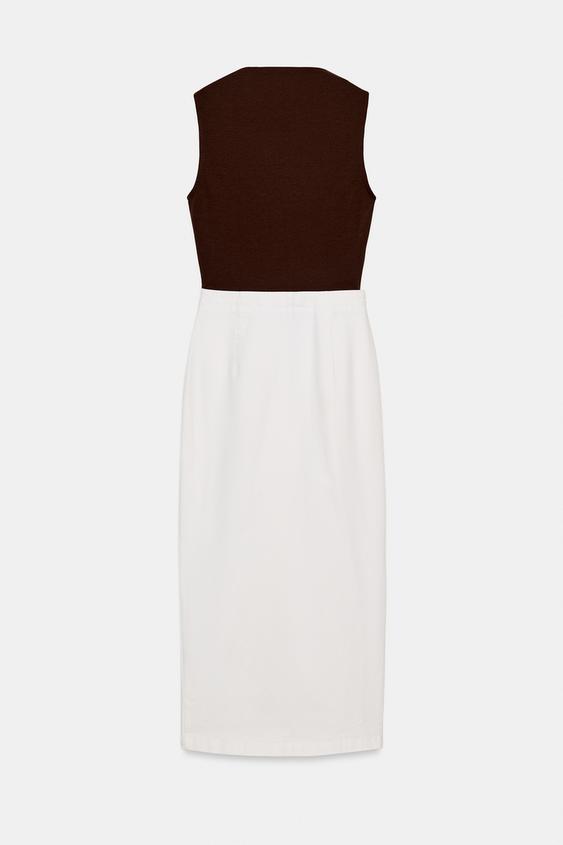 Robe midi contrastée à détail métallique