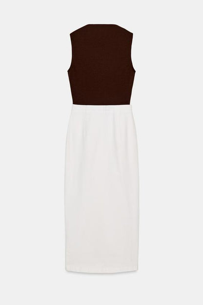 Robe midi contrastée à détail métallique