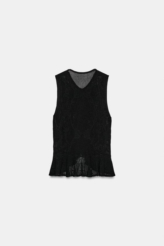 Top romantique en maille pointelle à volants