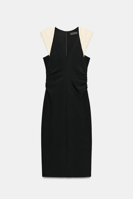 Robe midi contrastée à épaulettes