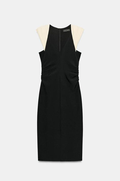 Robe midi contrastée à épaulettes