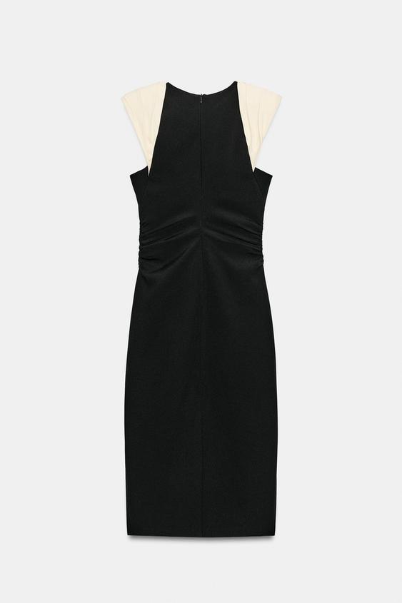 Robe midi contrastée à épaulettes