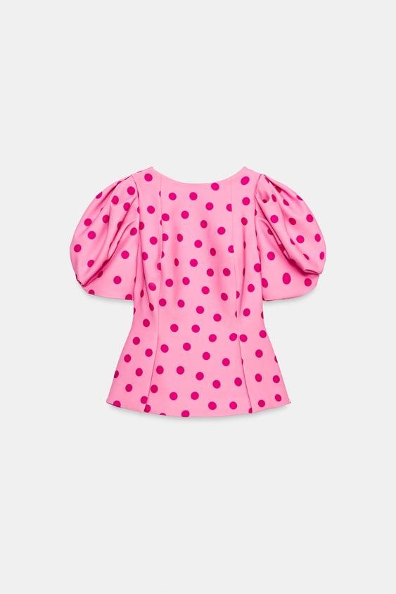 Top à pois à manches bouffantes