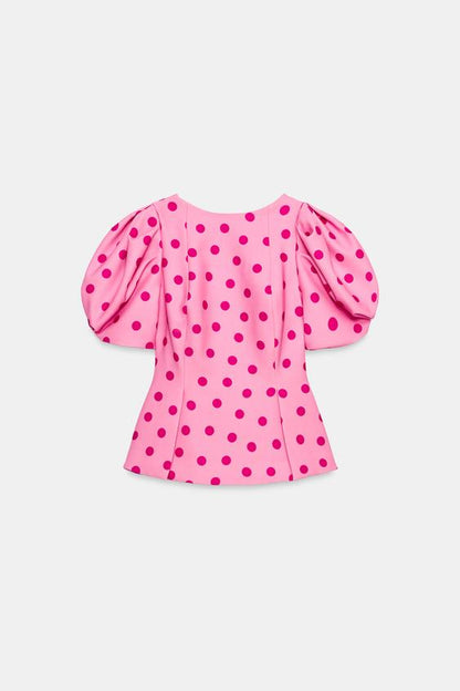 Top à pois à manches bouffantes