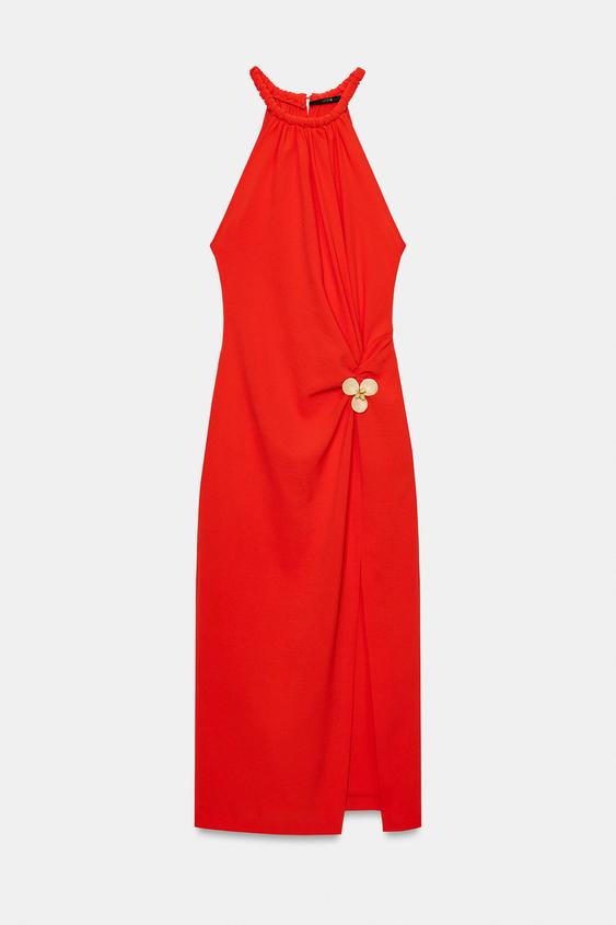 Robe midi dos-nu à détail métallique
