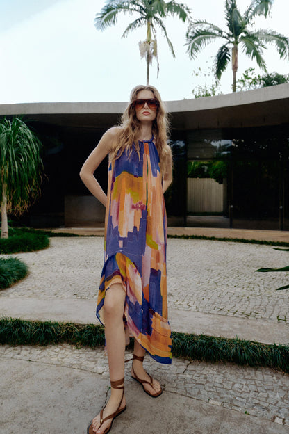 Robe imprimée à bas asymétrique