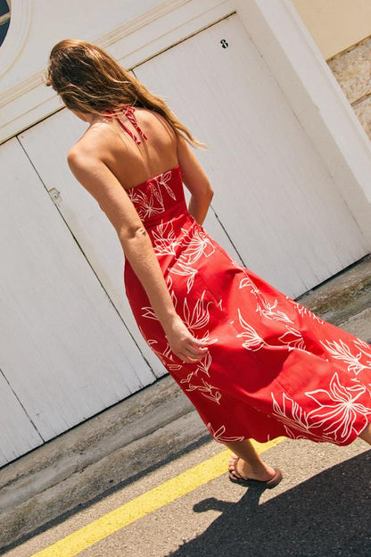 Robe midi en popeline imprimée