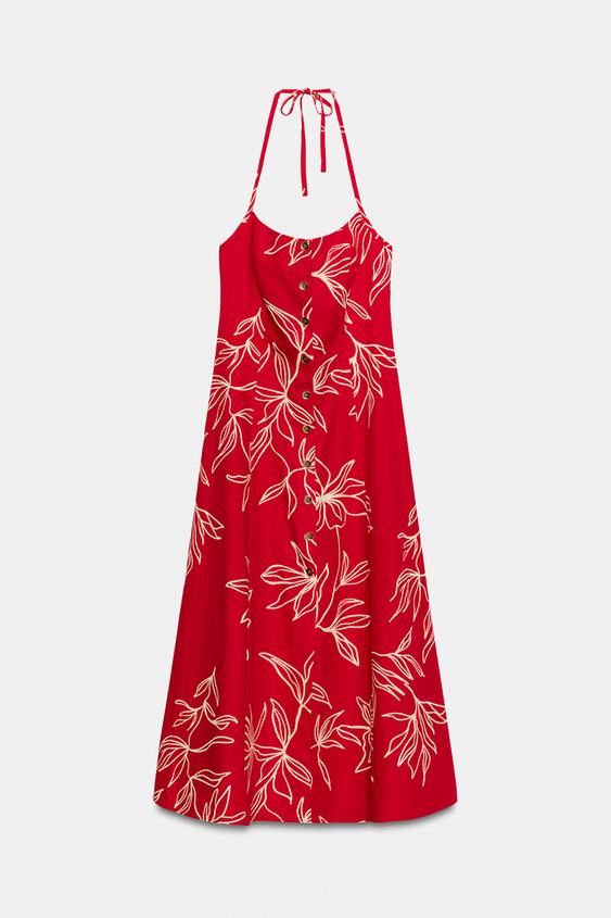 Robe midi en popeline imprimée