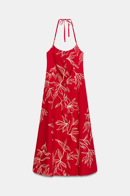 Robe midi en popeline imprimée