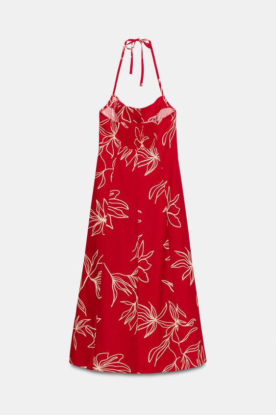 Robe midi en popeline imprimée