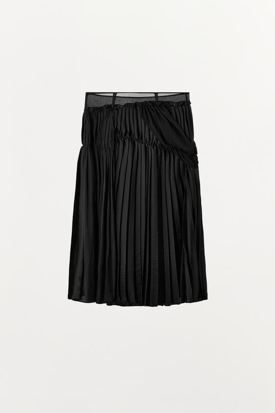 Jupe midi contrastée à plis