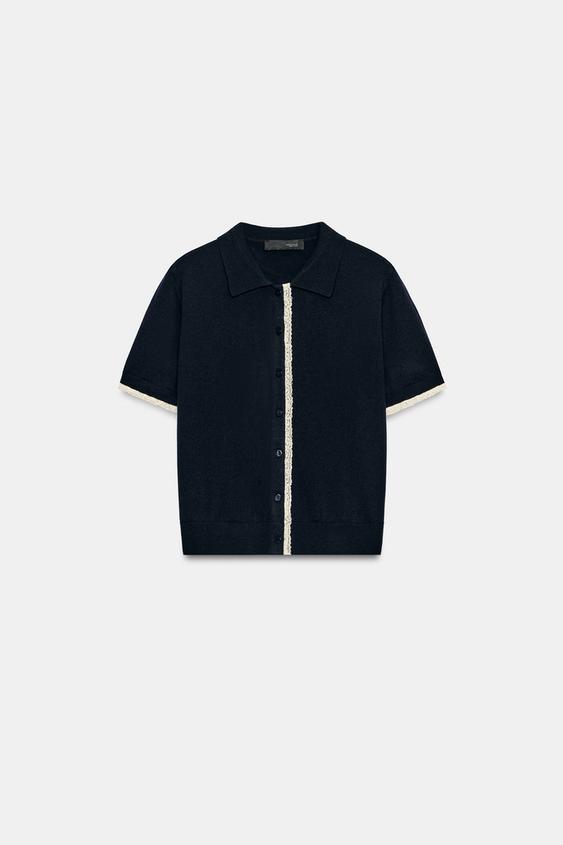 Veste à manches courtes en maille à dentelle