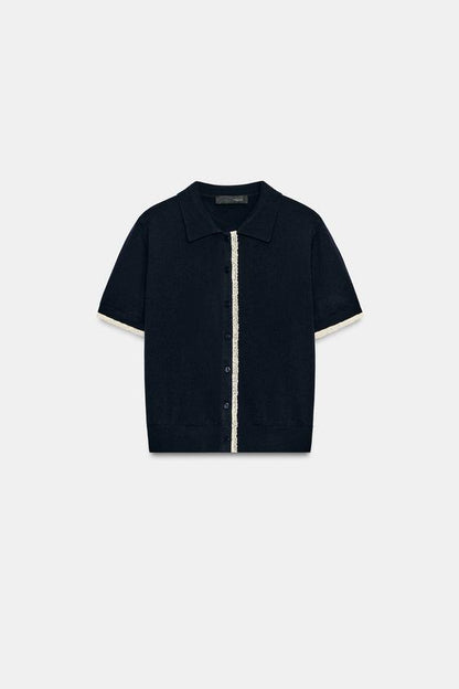 Veste à manches courtes en maille à dentelle
