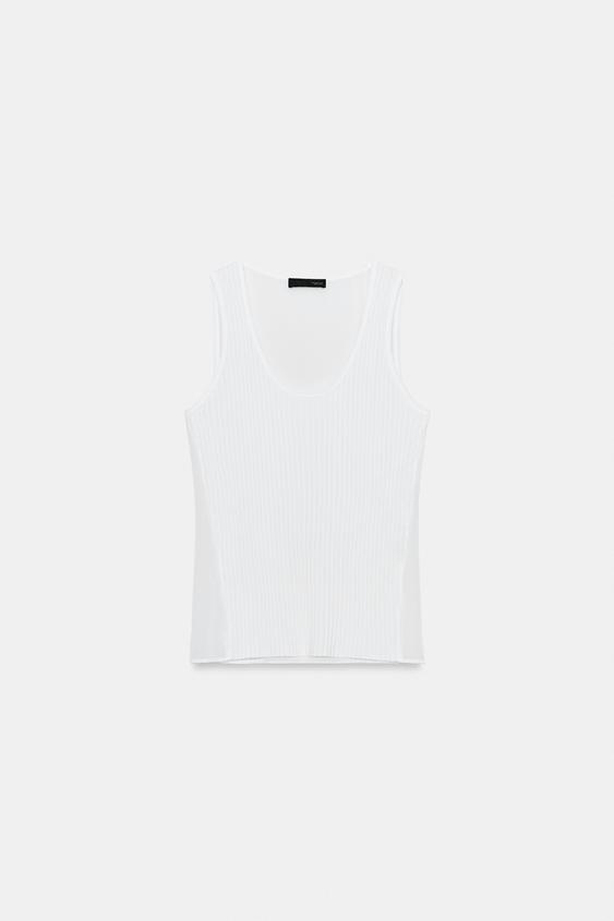 Top semi-transparent en maille contrastée