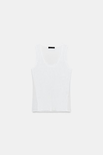 Top semi-transparent en maille contrastée