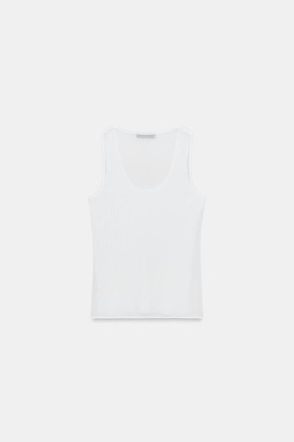 Top semi-transparent en maille contrastée