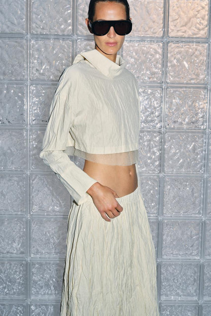 Jupe midi en maille effet froissé