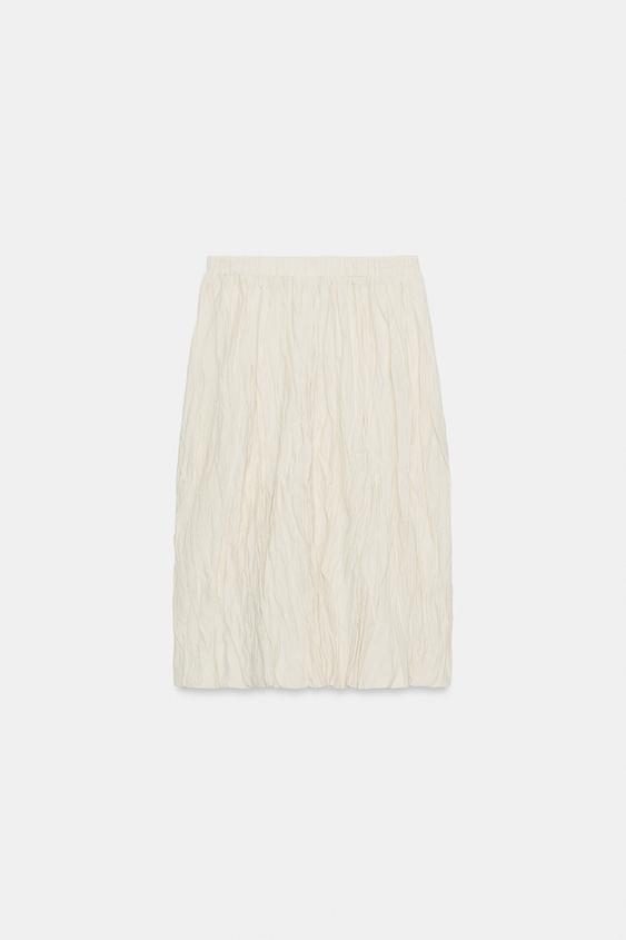 Jupe midi en maille effet froissé