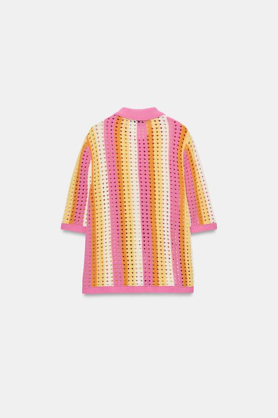 Veste polo en maille ajourée à rayures