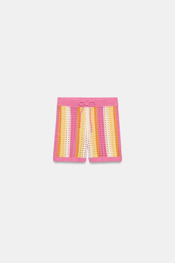 Short en maille ajourée à rayures